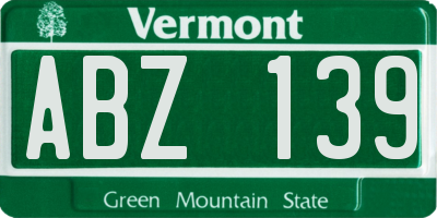VT license plate ABZ139