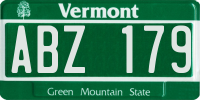 VT license plate ABZ179