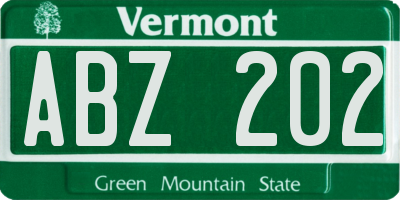 VT license plate ABZ202