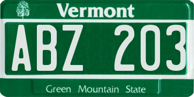 VT license plate ABZ203