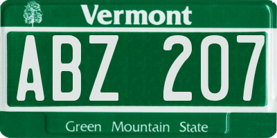 VT license plate ABZ207