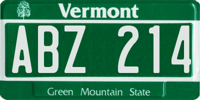 VT license plate ABZ214