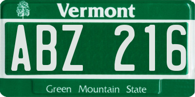 VT license plate ABZ216