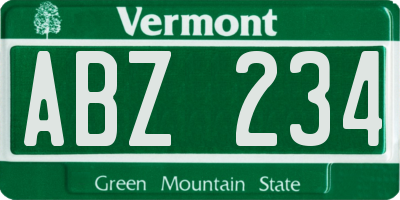 VT license plate ABZ234