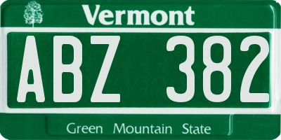 VT license plate ABZ382