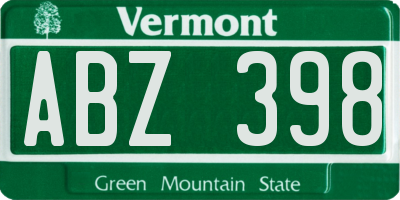 VT license plate ABZ398