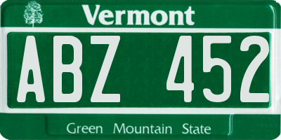 VT license plate ABZ452
