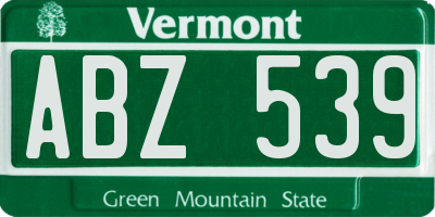 VT license plate ABZ539