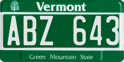 VT license plate ABZ643