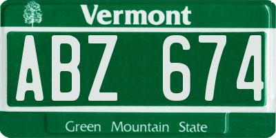 VT license plate ABZ674