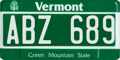 VT license plate ABZ689