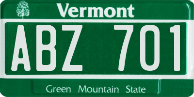 VT license plate ABZ701