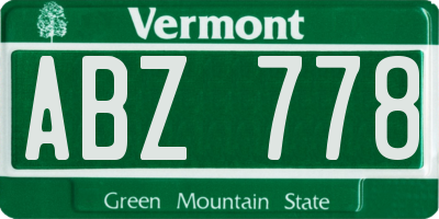 VT license plate ABZ778