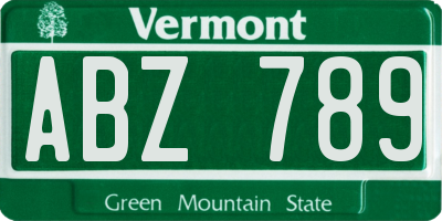 VT license plate ABZ789