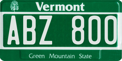 VT license plate ABZ800