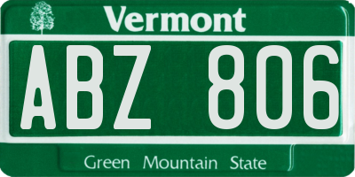 VT license plate ABZ806