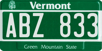 VT license plate ABZ833