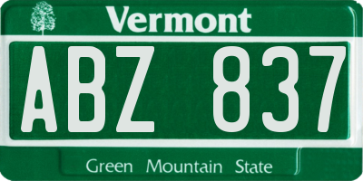 VT license plate ABZ837