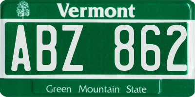 VT license plate ABZ862
