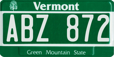 VT license plate ABZ872