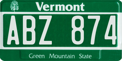 VT license plate ABZ874