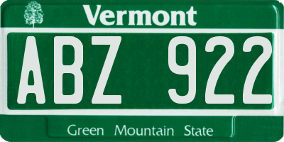 VT license plate ABZ922