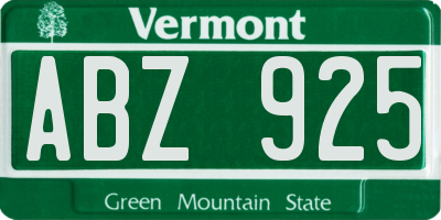 VT license plate ABZ925