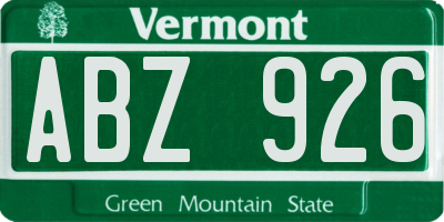 VT license plate ABZ926