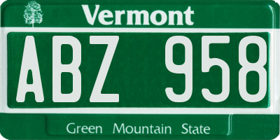 VT license plate ABZ958