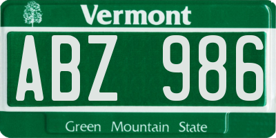VT license plate ABZ986