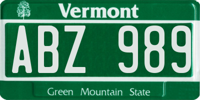 VT license plate ABZ989
