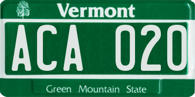 VT license plate ACA020