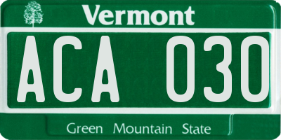 VT license plate ACA030