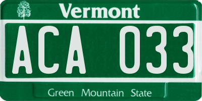 VT license plate ACA033