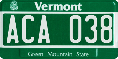 VT license plate ACA038