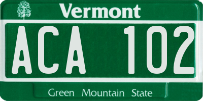 VT license plate ACA102