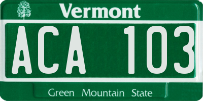 VT license plate ACA103