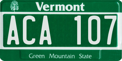 VT license plate ACA107