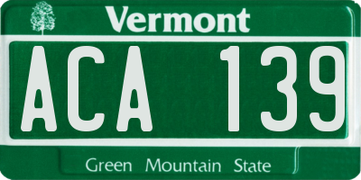 VT license plate ACA139
