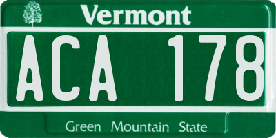 VT license plate ACA178