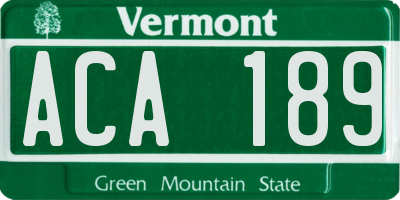 VT license plate ACA189