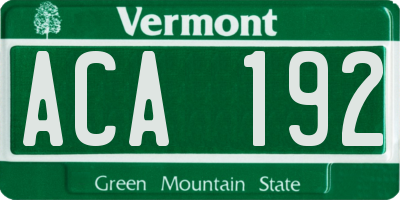 VT license plate ACA192