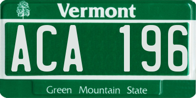 VT license plate ACA196