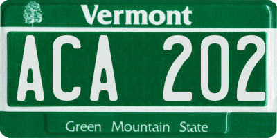 VT license plate ACA202