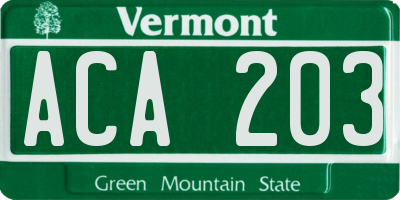 VT license plate ACA203