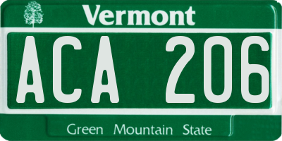 VT license plate ACA206