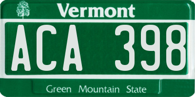 VT license plate ACA398