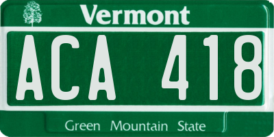 VT license plate ACA418
