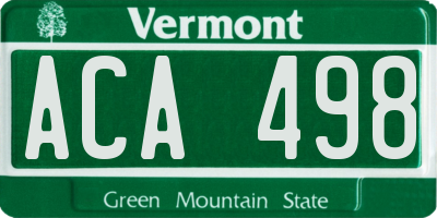 VT license plate ACA498