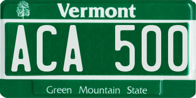 VT license plate ACA500